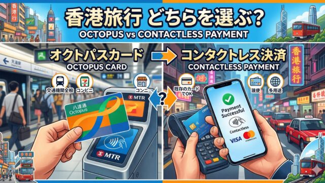 香港旅行でオクトパスカードとコンタクトレス決済の違いを比較するアイキャッチ画像