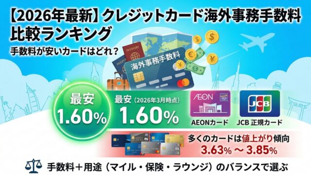 2026年版のクレジットカード海外事務手数料比較ランキングを紹介する記事のアイキャッチ画像