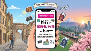 旅行と楽天モバイルの相性をイメージしたアイキャッチ画像