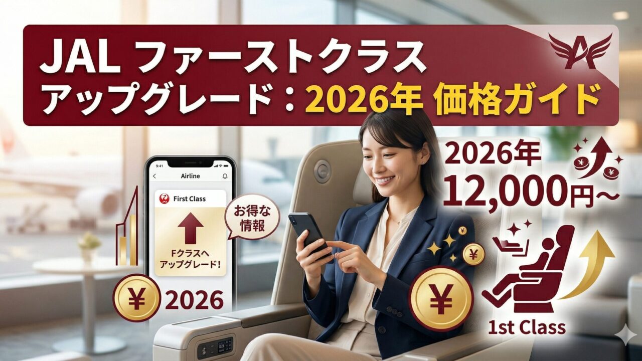 JAL国内線ファーストクラスの当日アップグレード料金改定をイメージした2026年版アイキャッチ画像