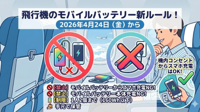 飛行機のモバイルバッテリー新ルールをわかりやすくまとめたアイキャッチ画像
