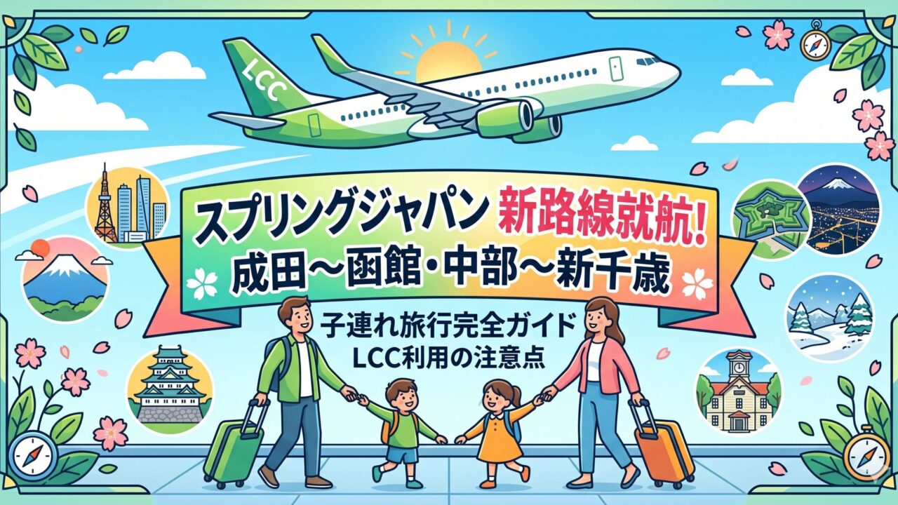 スプリングジャパン新路線✈️成田〜函館・中部〜新千歳の2路線同時就航を家族旅行目線で解説するアイキャッチ