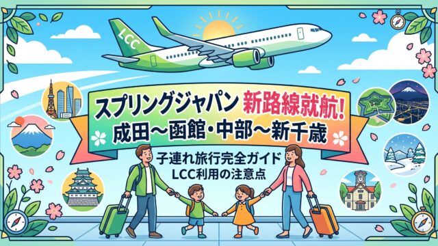スプリングジャパン新路線✈️成田〜函館・中部〜新千歳の2路線同時就航を家族旅行目線で解説するアイキャッチ
