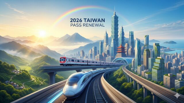 2026年にリニューアルされたTaiwan PASSをイメージした台湾の鉄道と都市風景のアイキャッチ画像